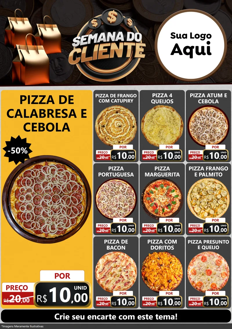 Modelo de Encarte para Encarte A4 Vertical com o tema Semana do Cliente para Pizzaria