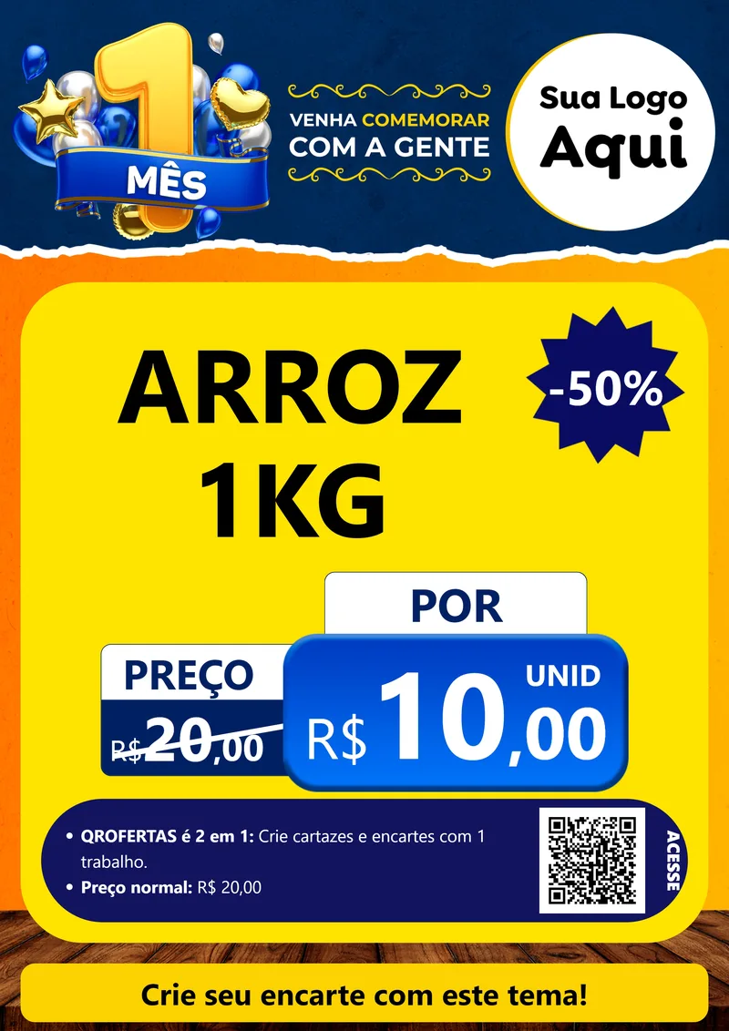 Modelo de Cartaz para Cartaz A4 Vertical com o tema Um Mês de Aniversário para Supermercado