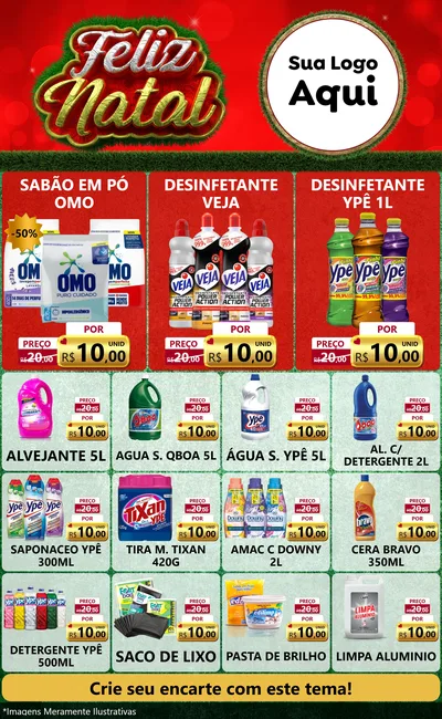 Modelo de Encarte para Encarte Grande com o tema Feliz Natal para Produtos de Limpeza