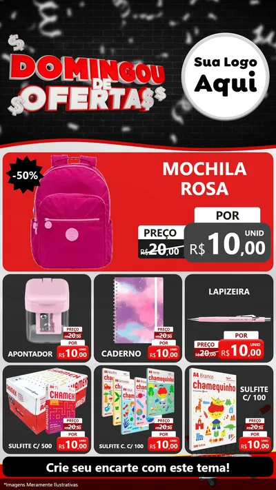 Modelo de Rede Social para Stories com o tema Domingou de Ofertas para Papelaria