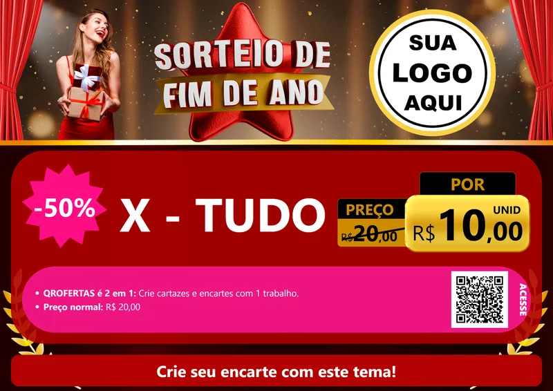 Modelo de Cartaz para Cartaz A4 Horizontal com o tema Sorteio de Fim de Ano para Hamburgueria