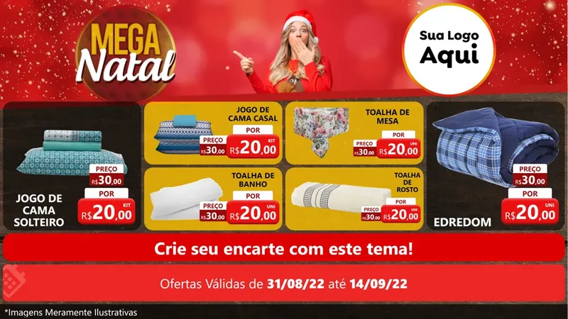 Modelo de TV para TV Horizontal com o tema Mega Natal para Cama, Mesa e Banho