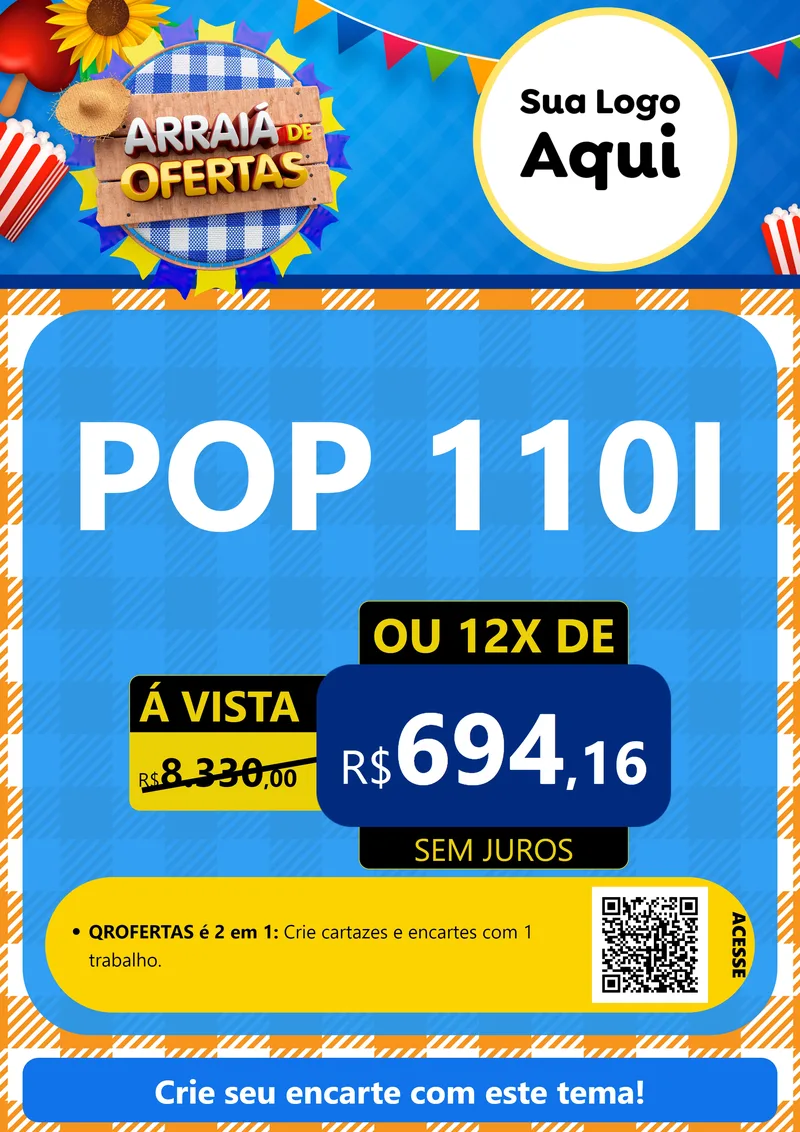 Modelo de Cartaz para Cartaz A4 Vertical com o tema Arraiá de Ofertas para Concessionaria de Motos