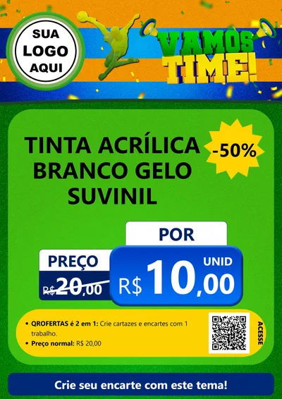 Modelo de Cartaz para Cartaz A4 Vertical com o tema Vamos Time! para Tintas e Ferramentas