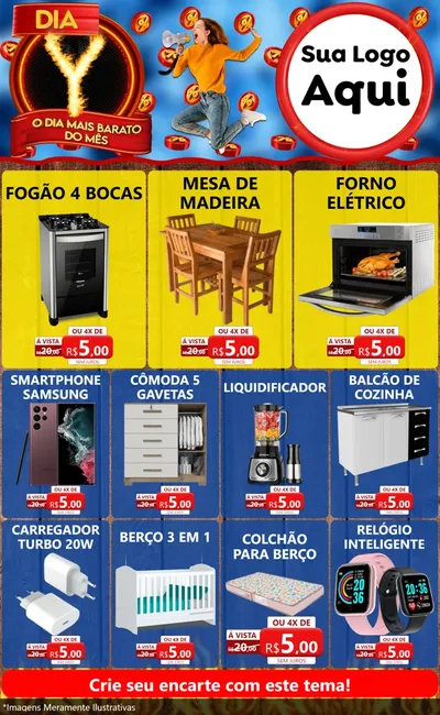 Modelo de Encarte para Encarte Grande com o tema Dia Y - O Dia Mais Barato Do Mês para Móveis e Eletro
