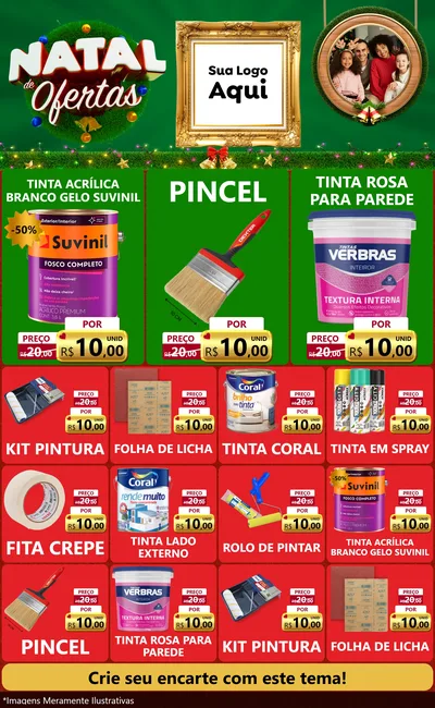 Modelo de Encarte para Encarte Grande com o tema Natal de Ofertas para Tintas e Ferramentas