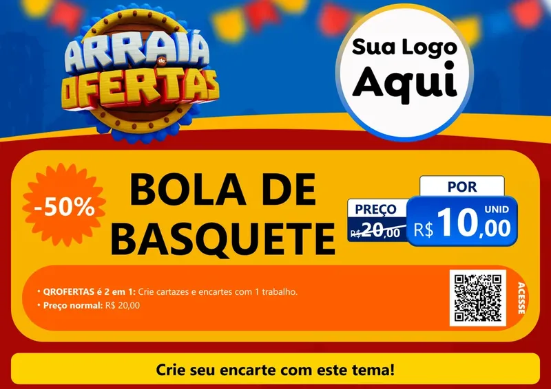 Modelo de Cartaz para Cartaz A4 Horizontal com o tema Arraiá de Ofertas - Junina para Artigos Esportivos