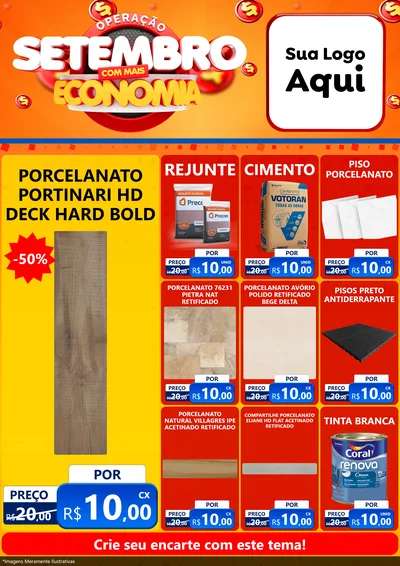 Modelo de Encarte para Encarte A4 Vertical com o tema Operação Setembro Com Muita Economia para Pisos e revestimentos