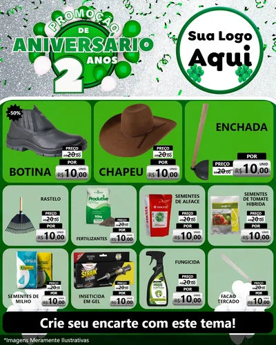 Modelo de Rede Social para Feed Instagram com o tema Promoção de Aniversário - 2 Anos para Agropecuária
