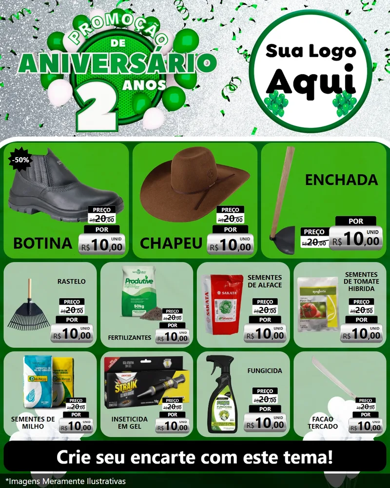 Modelo de Rede Social para Feed Instagram com o tema Promoção de Aniversário - 2 Anos para Agropecuária
