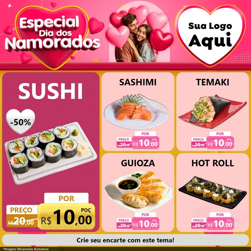 Modelo de Rede Social para Feed Facebook com o tema Especial Dia dos Namorados para Comida japonesa