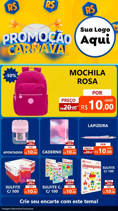 Modelo de Rede Social para Stories com o tema Promoção de Carnaval para Papelaria