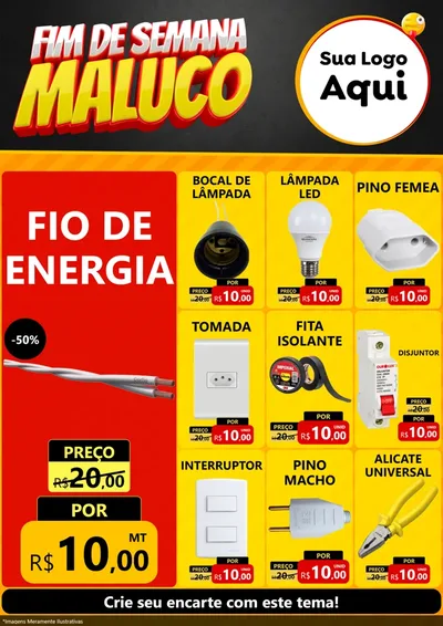 Modelo de Encarte para Encarte A4 Vertical com o tema Final de Semana Maluco para Materiais Elétricos