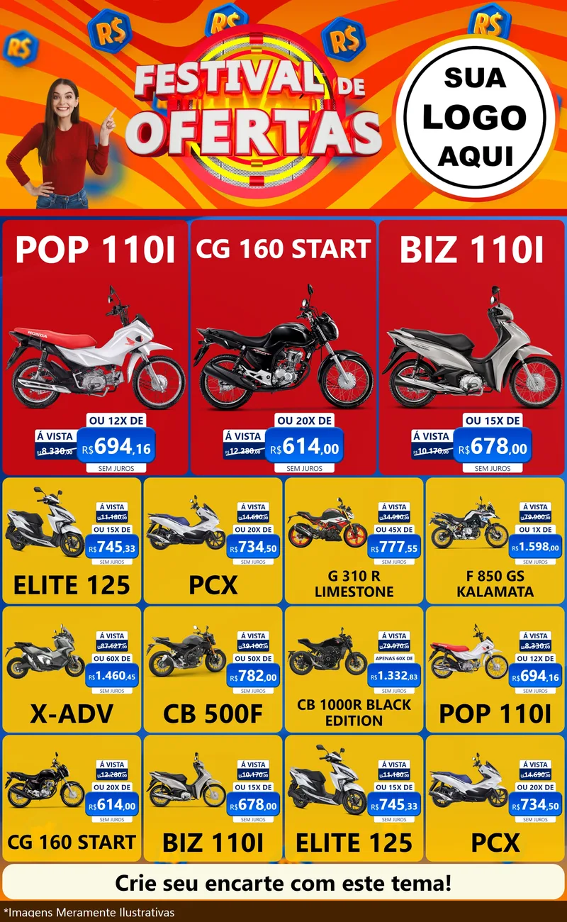 Modelo de Encarte para Encarte Grande com o tema Festival de Ofertas para Concessionaria de Motos