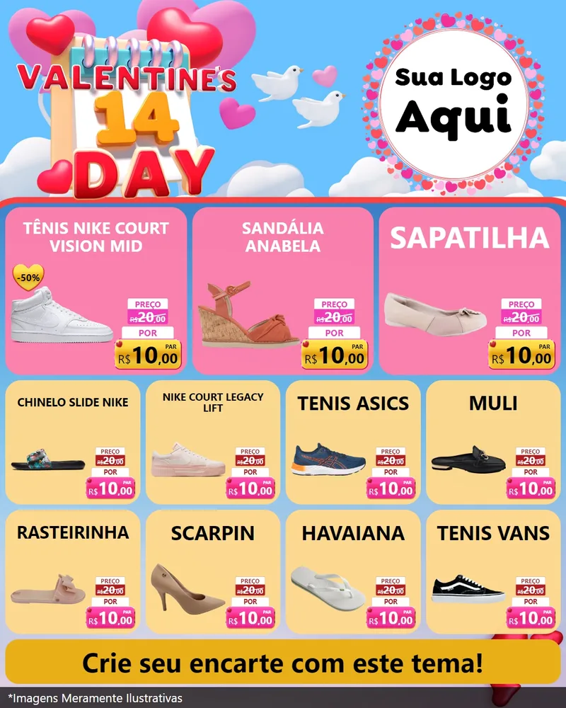 Modelo de Rede Social para Feed Instagram com o tema Valentine's Day para Calçados