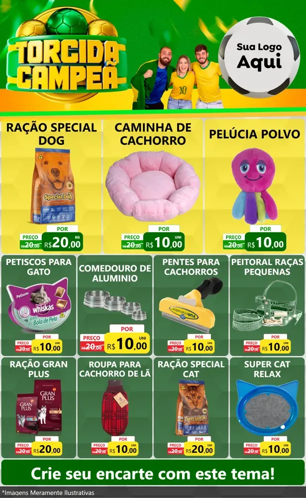 Modelo de Encarte para Encarte Grande com o tema Torcida Campeã - Copa para Pet Shop