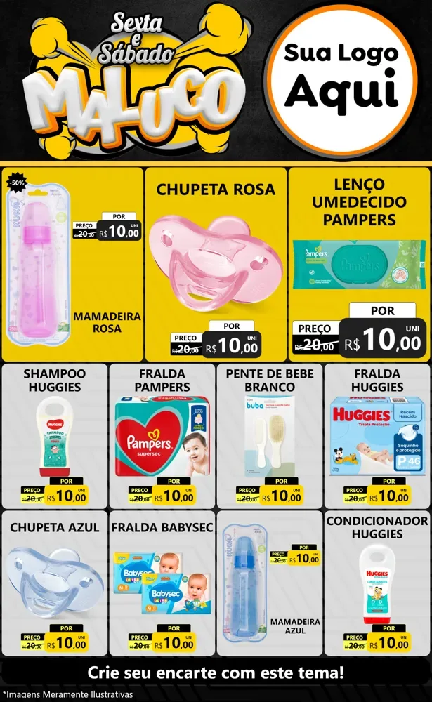 Modelo de Encarte para Encarte Grande com o tema Sexta e Sábado Maluco para Bebês