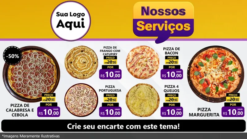Modelo de TV para TV Horizontal com o tema Nossos Serviços para Pizzaria