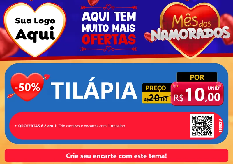 Modelo de Cartaz para Cartaz A4 Horizontal com o tema Mês dos Namorados para Peixaria