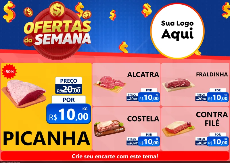Modelo de Encarte para Encarte A4 Horizontal com o tema Ofertas Da Semana para Açougue