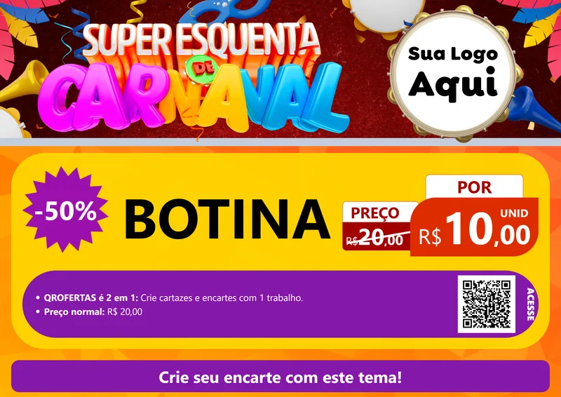 Modelo de Cartaz para Cartaz A4 Horizontal com o tema Super Esquenta de Carnaval para Agropecuária