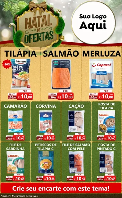 Modelo de Encarte para Encarte Grande com o tema Ofertas de Natal para Peixaria