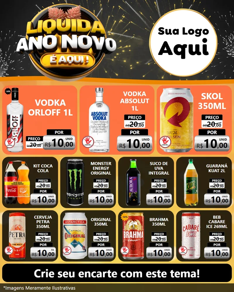 Modelo de Rede Social para Feed Instagram com o tema Liquida Ano Novo É Aqui! para Distribuidora de bebidas