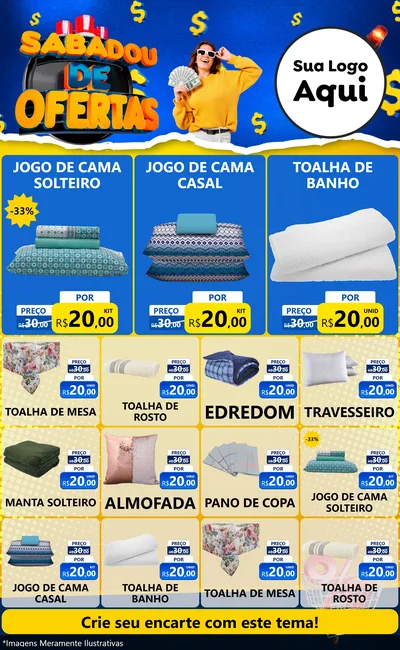 Modelo de Encarte para Encarte Grande com o tema Sabadou de Ofertas para Cama, Mesa e Banho