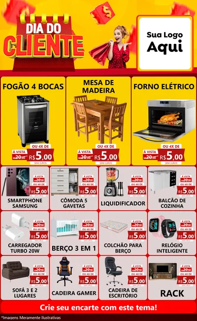 Modelo de Encarte para Encarte Grande com o tema Dia do Cliente para Móveis e Eletro