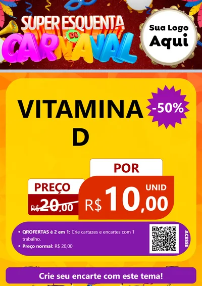 Modelo de Cartaz para Cartaz A4 Vertical com o tema Super Esquenta de Carnaval para Farmácia