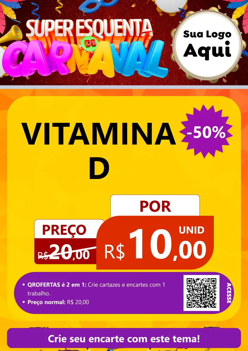 Modelo de Cartaz para Cartaz A4 Vertical com o tema Super Esquenta de Carnaval para Farmácia