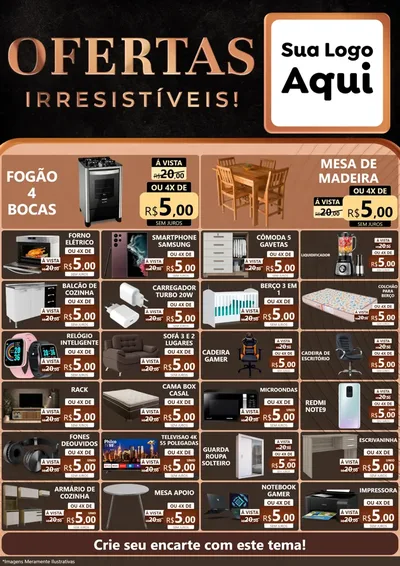 Modelo de Encarte para Encarte A4 Vertical com o tema Ofertas Irresistíveis! para Móveis e Eletro