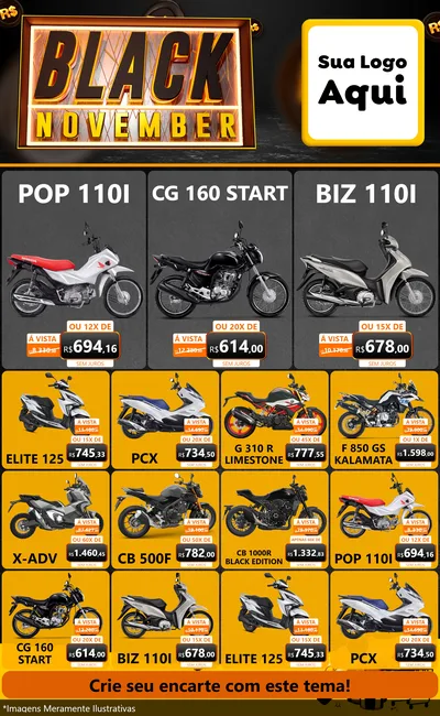 Modelo de Encarte para Encarte Grande com o tema Black November para Concessionaria de Motos