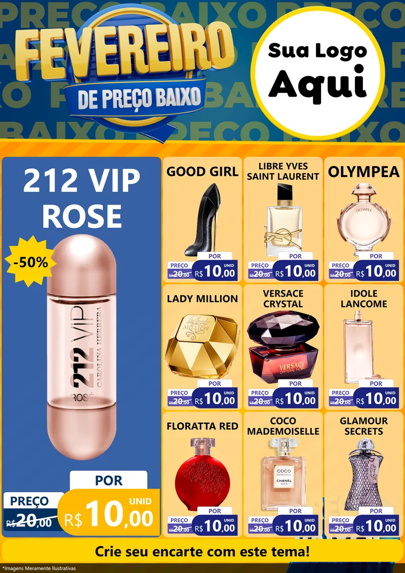 Modelo de Encarte para Encarte A4 Vertical com o tema Fevereiro de Preço Baixo para Perfumes