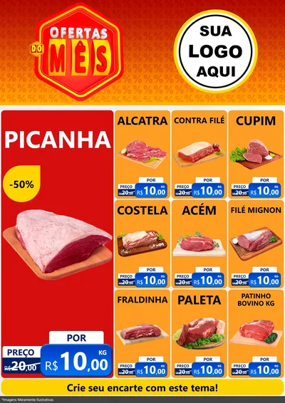 Modelo de Encarte para Encarte A4 Vertical com o tema Ofertas do Mês para Açougue