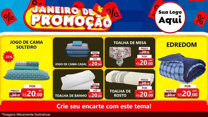 Modelo de TV para TV Horizontal com o tema Janeiro de Promoção para Cama, Mesa e Banho