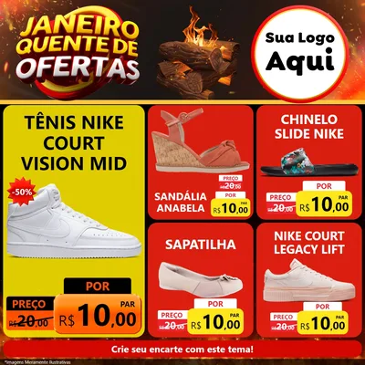 Modelo de Rede Social para Feed Facebook com o tema Janeiro Quente de Ofertas para Calçados