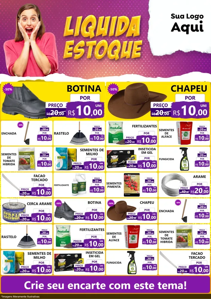 Modelo de Encarte para Encarte A4 Vertical com o tema Liquida estoque para Agropecuária