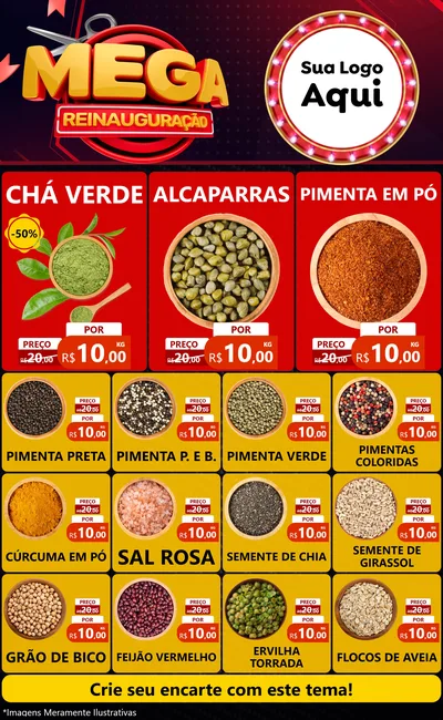 Modelo de Encarte para Encarte Grande com o tema Mega Reinauguração para Produtos Naturais