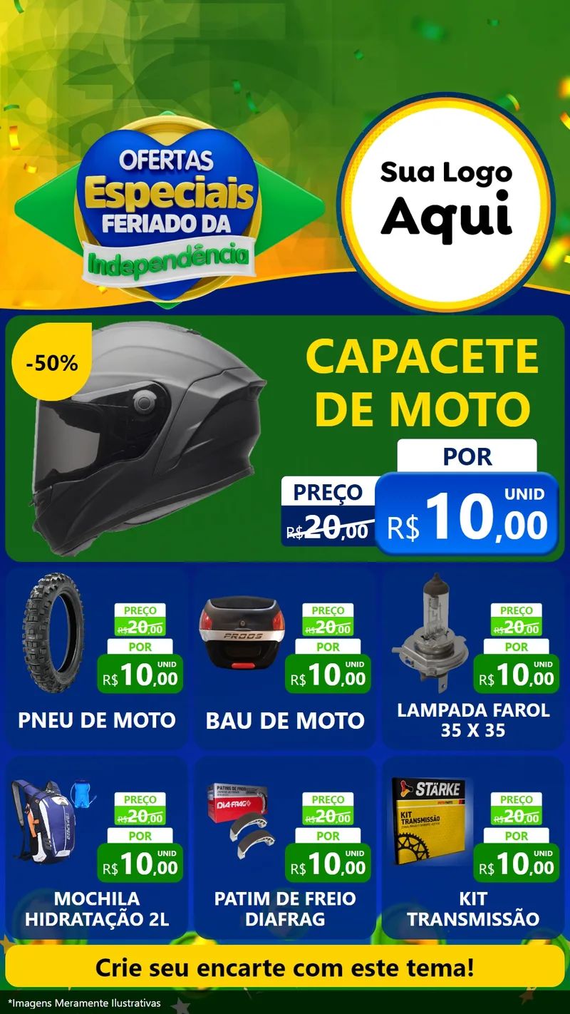 Modelo de Rede Social para Stories com o tema Ofertas Especiais Feriado da Independência para Moto peças
