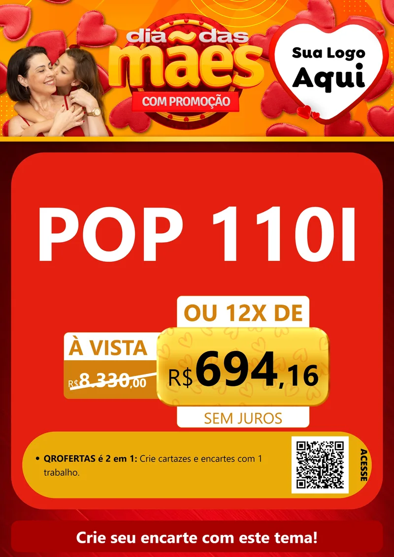 Modelo de Cartaz para Cartaz A4 Vertical com o tema Dia das Mães com Promoção para Concessionaria de Motos