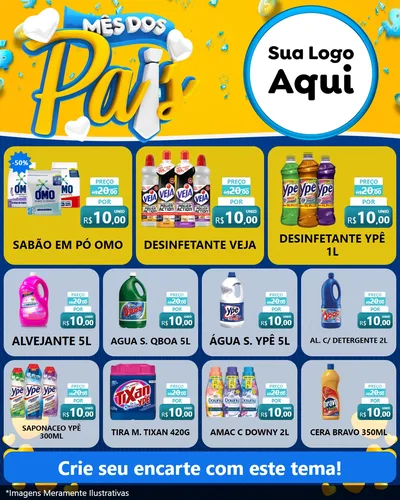 Modelo de Rede Social para Feed Instagram com o tema Mês dos Pais para Produtos de Limpeza