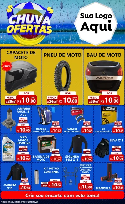 Modelo de Encarte para Encarte Grande com o tema Chuva de Ofertas para Moto peças