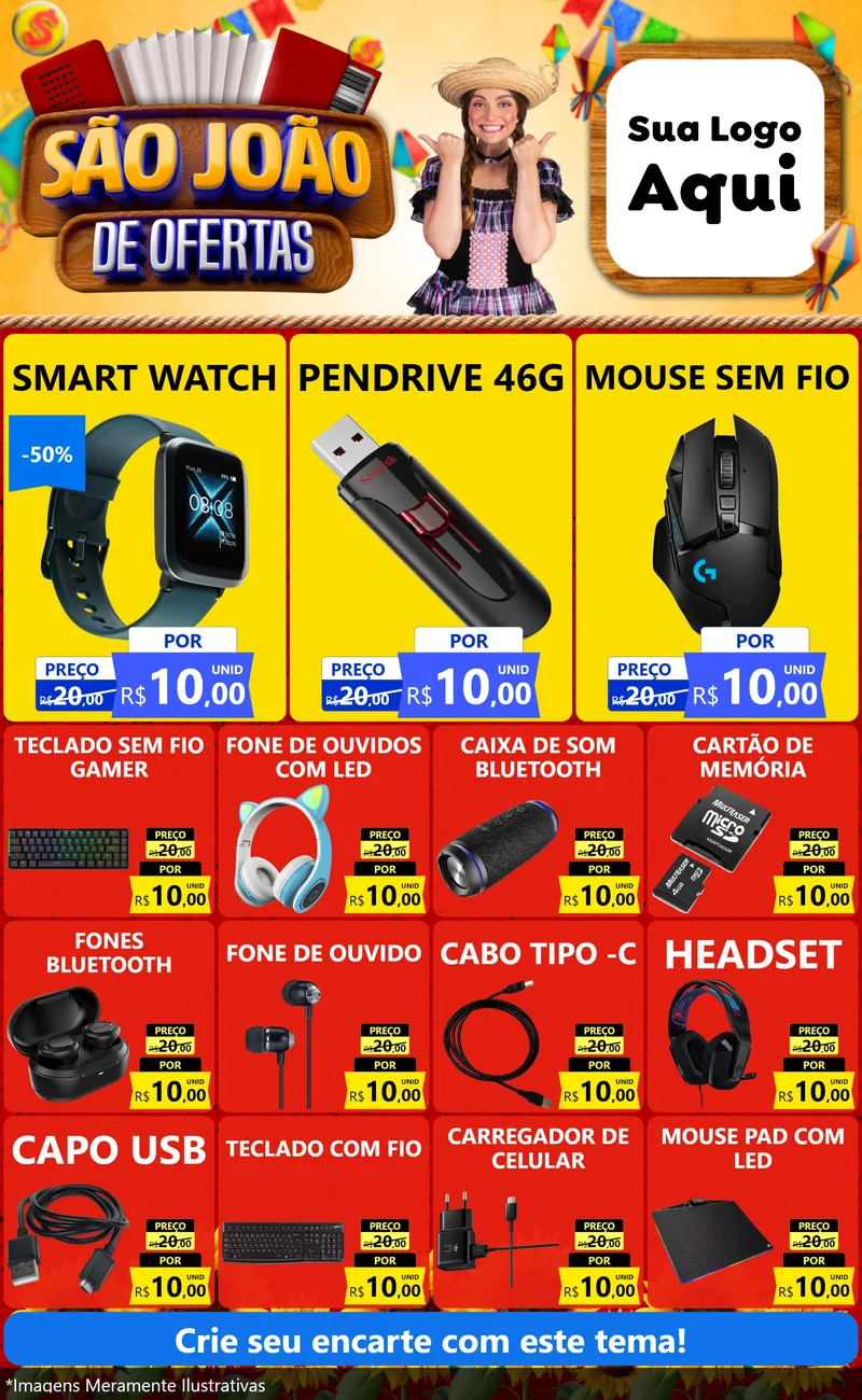 Modelo de Encarte para Encarte Grande com o tema São João de Ofertas para Informática