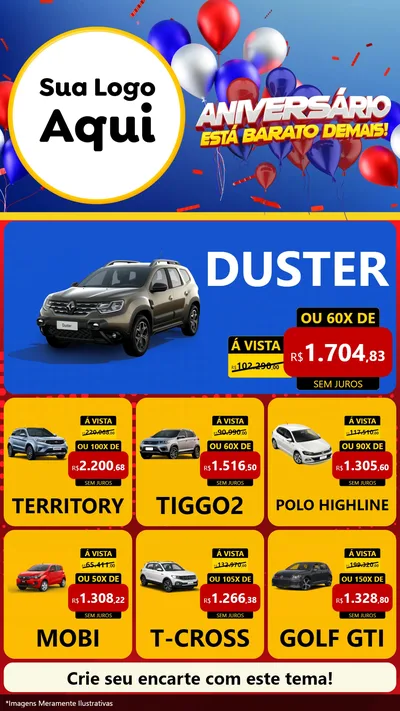 Modelo de Rede Social para Stories com o tema Aniversário para Concessionaria de Carros