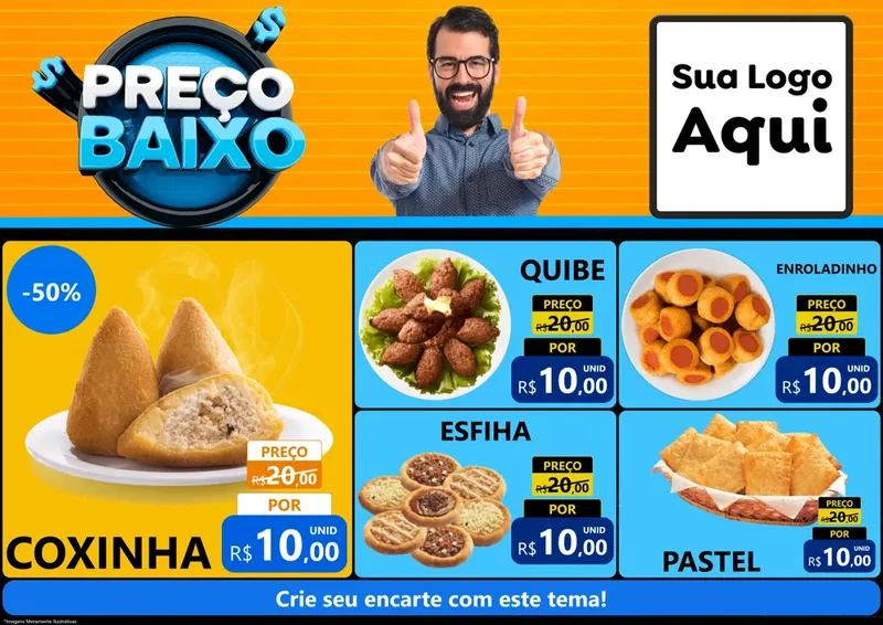 Modelo de Encarte para Encarte A4 Horizontal com o tema Preço Baixo para Salgadaria