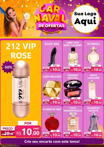 Modelo de Encarte para Encarte A4 Vertical com o tema Carnaval de Ofertas para Perfumes