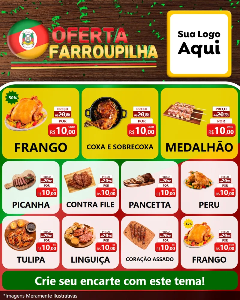 Modelo de Rede Social para Feed Instagram com o tema Oferta Farroupilha para Assados