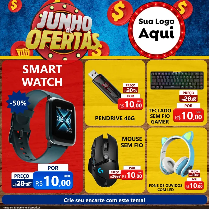 Modelo de Rede Social para Feed Facebook com o tema Junho de Ofertas para Informática