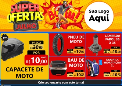 Modelo de Encarte para Encarte A4 Horizontal com o tema Super Ofertas Julho para Moto peças